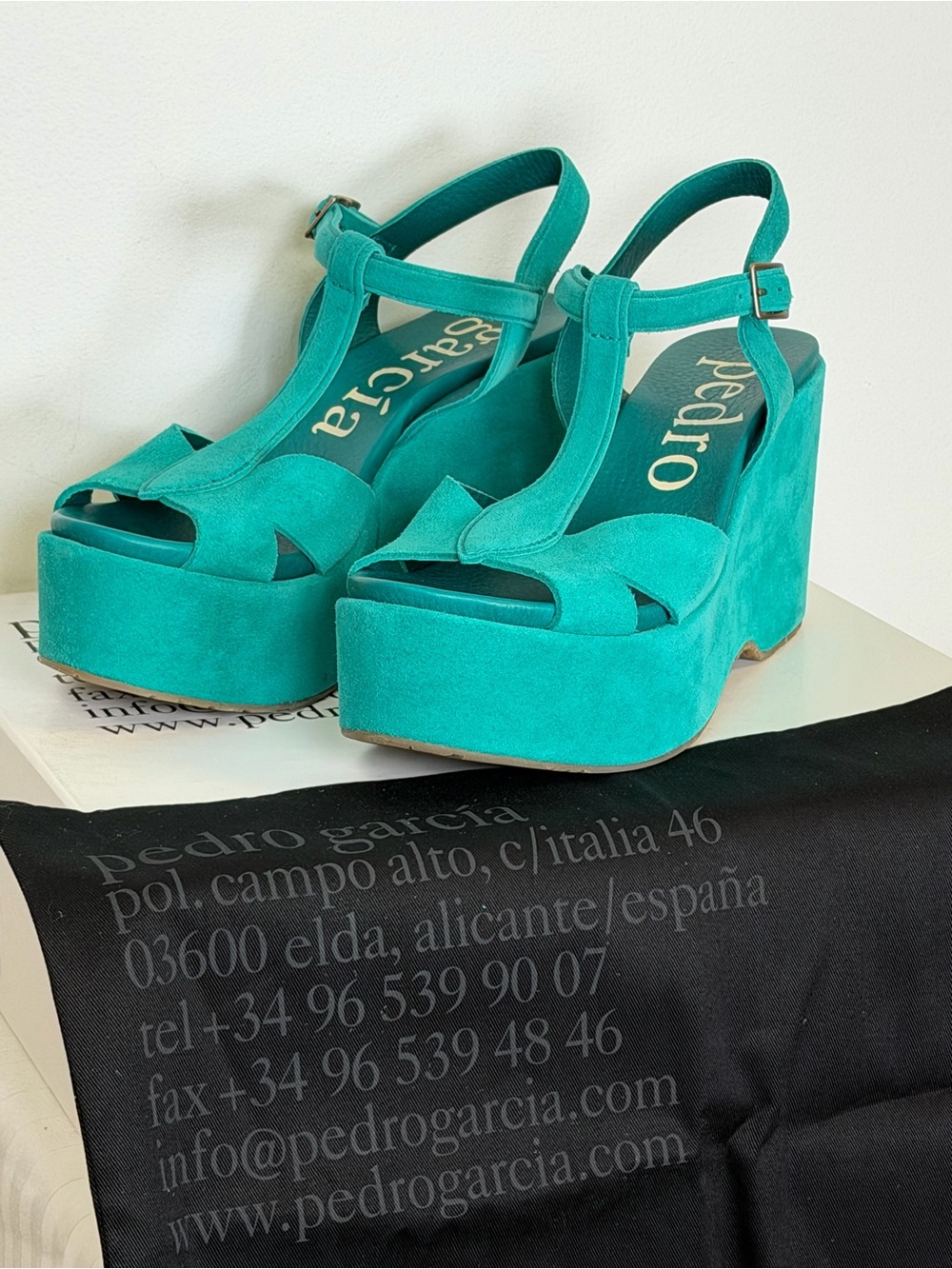 New! Pedro Garcia ‘Domiel’ Teal Suede Platform Wedge Sandal Womens Size 9.5/39.5 - Picture 11 of 11